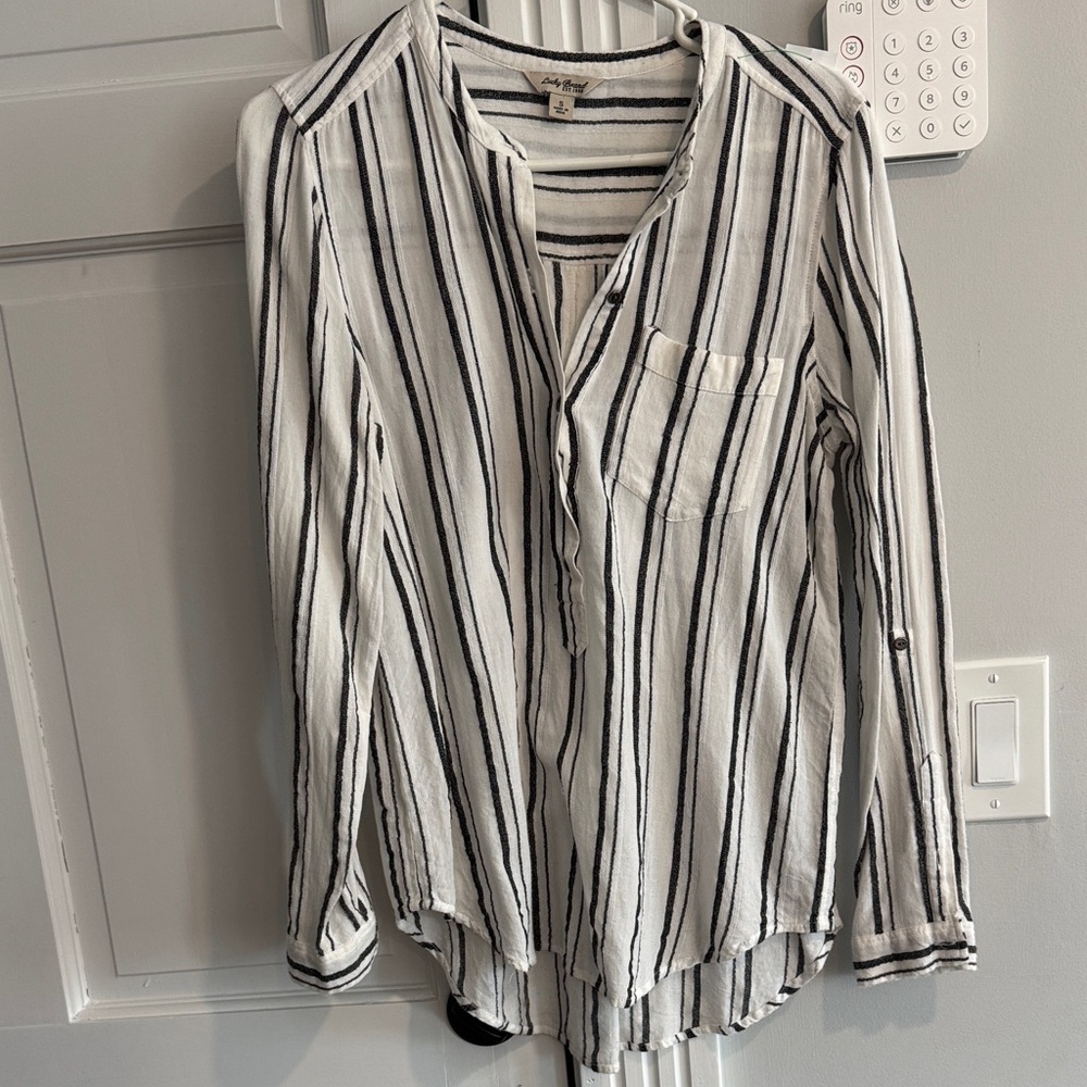 Lucky Brand Black and White Striped Button-Down Tunic Shirt